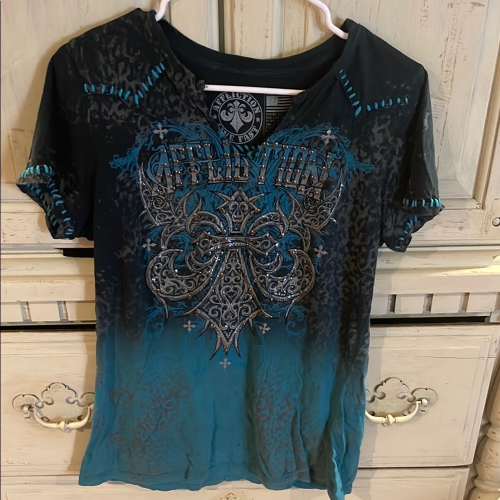 Affliction Women's Blue Graphic Top